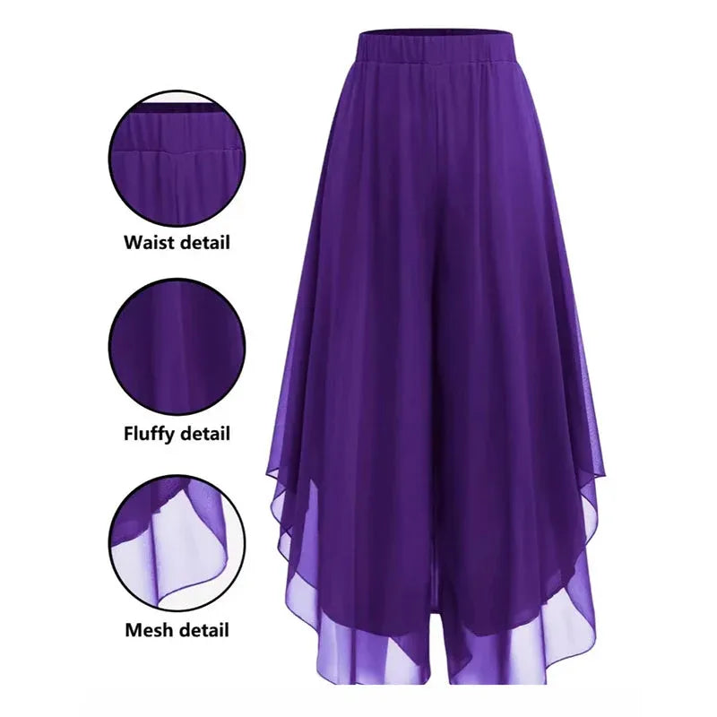 Women's Asymmetrical Chiffon Wide-Leg Pants
