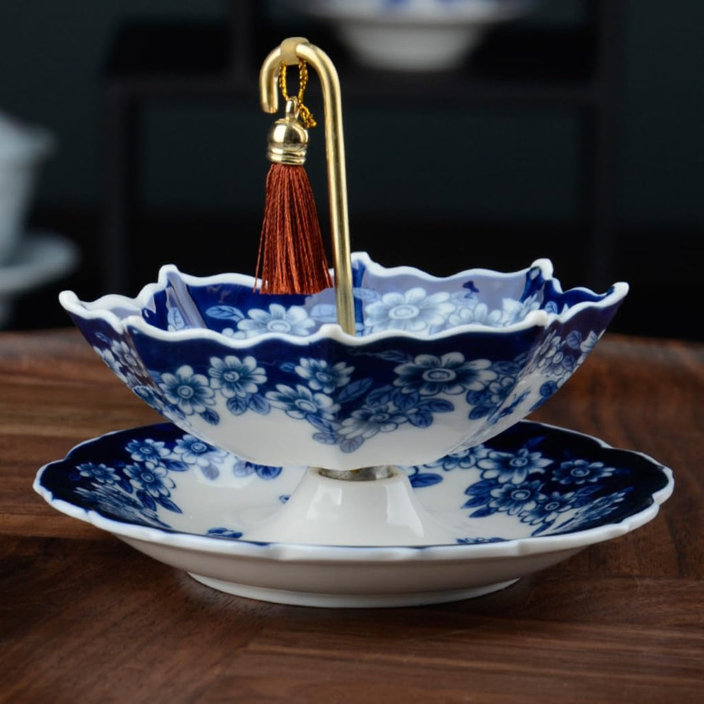 ☕5thousand years Blue and White Porcelain Umbrella Tea Infuser Set