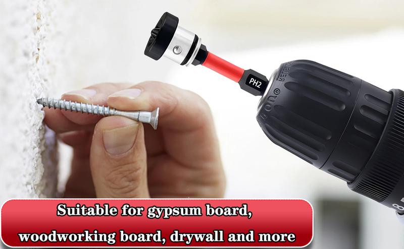 🔩 Drywall Bit Attachment with Depth Stop, PH2 Magnetic Drywall Screwdriver Bits