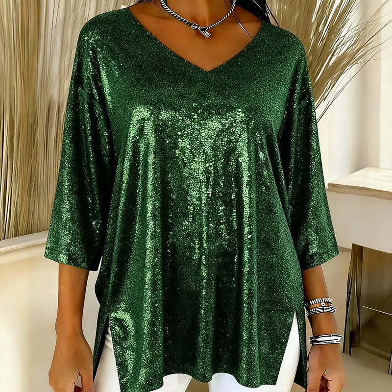Women’s Glitter V-Neck Loose Top