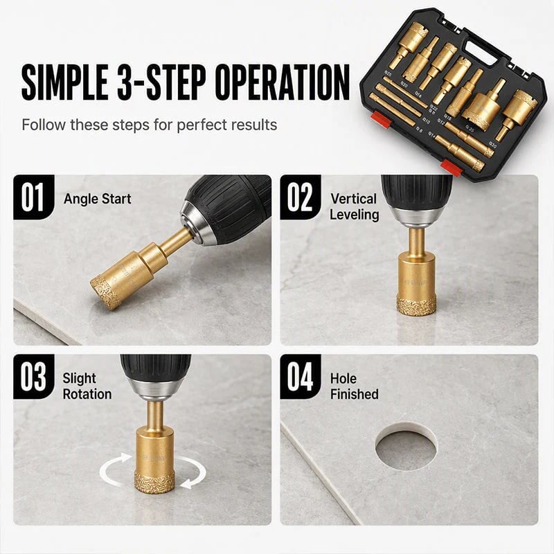 🎉⏳🔥⏰12-Piece Dry Diamond Tile Hole Saw Kit (6-35mm)