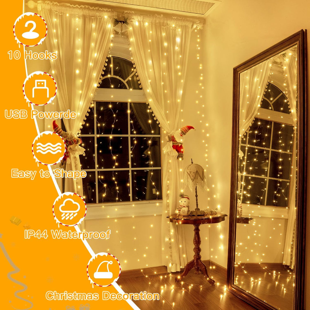 ✨Curtain Lights Indoor Outdoo — 🎄Christmas Window Fairy LightsWaterfall Hanging String Light✨✨