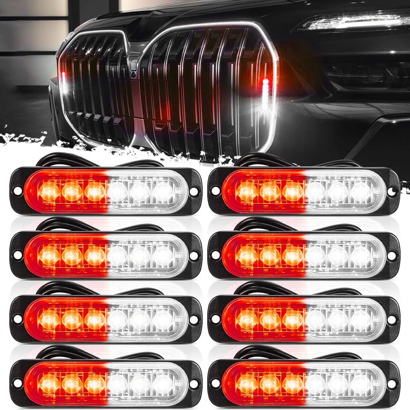 Dual-Color LED Strobe Warning Light |  Red and White Warning Light for Car Truck, Roadside Safety, Home Emergency Kits
