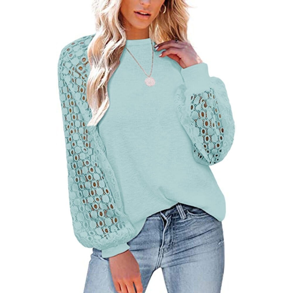 Women’s Long Sleeve Tops Lace Casual Loose Blouses T Shirts