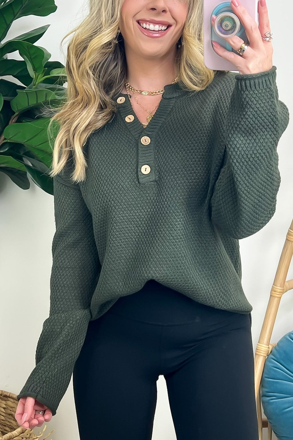 HOT SALE Half Button Henley Knit Sweater