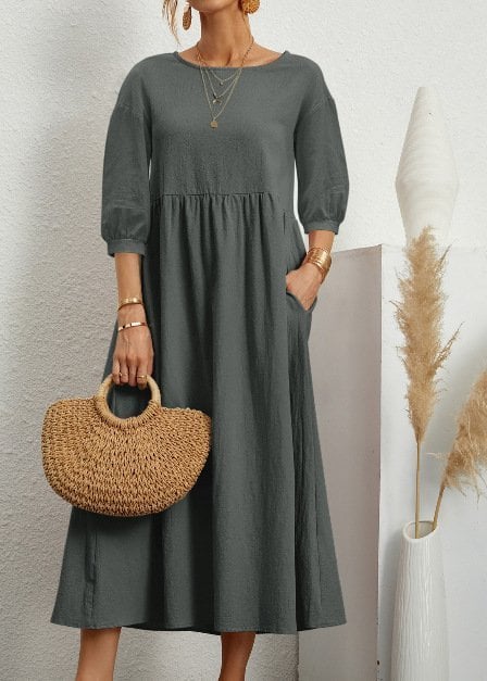 💝Lantern Sleeve Cotton And Linen Summer Dress