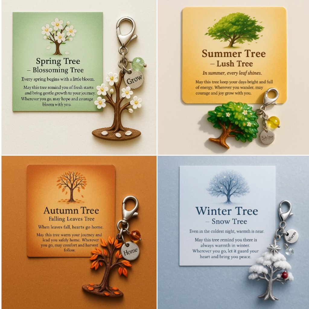 🌸🍂Four Seasons Blessing Tree Charm Set – Grow, Shine, Home, Warm