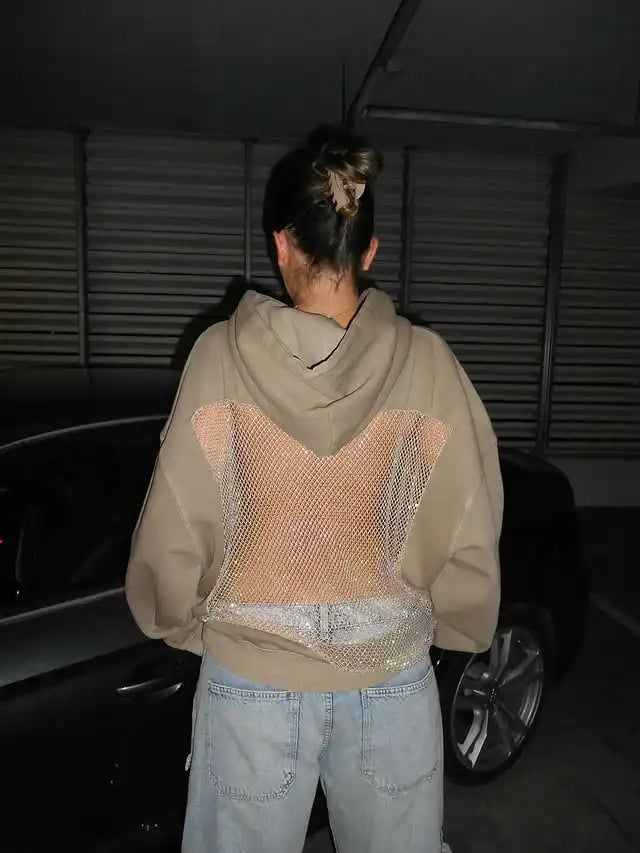 🔥Sparkly Mesh Open-Back Hoodie – Shine with Every Move✨
