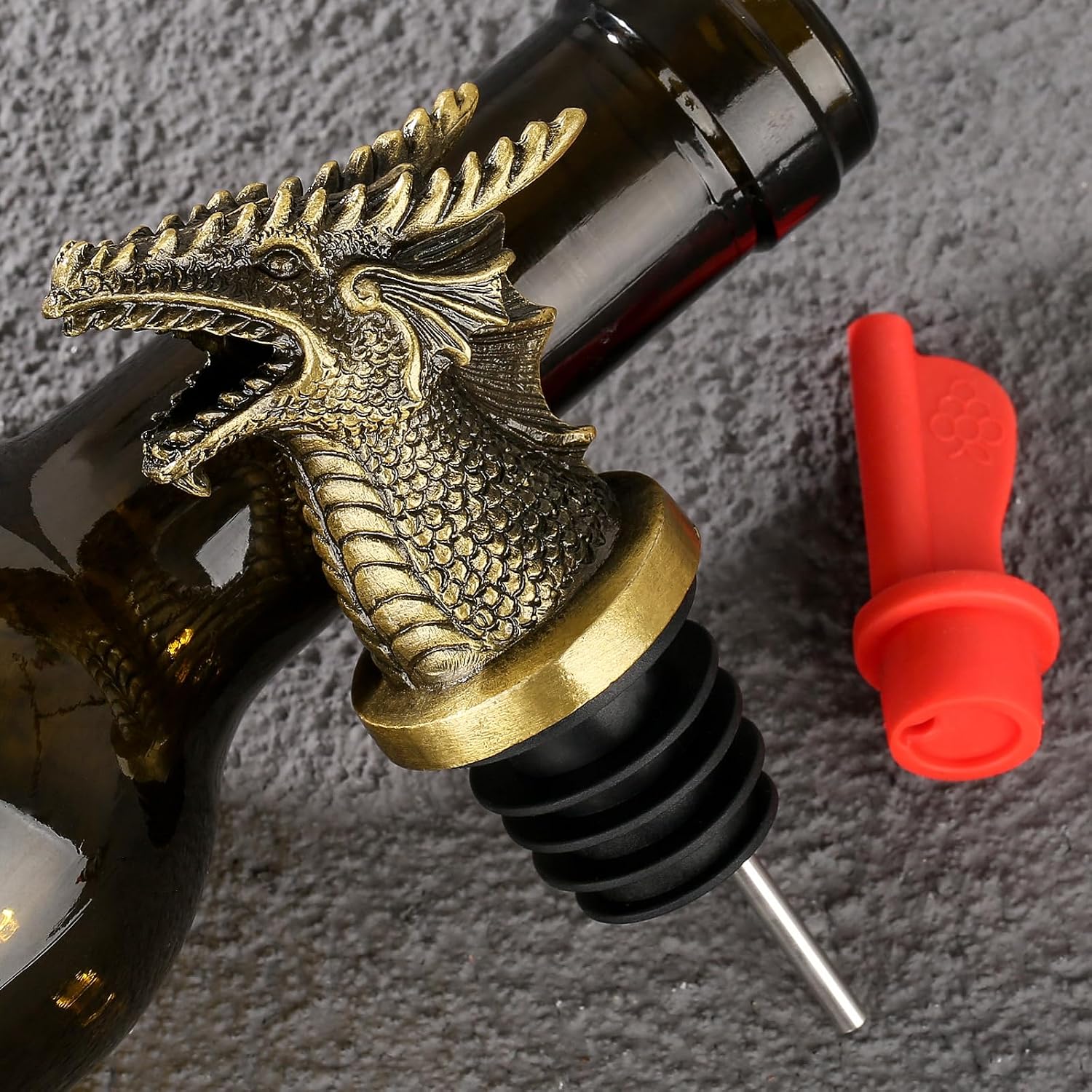 Dragon Head Wine Pourer & Bottle Stopper Set