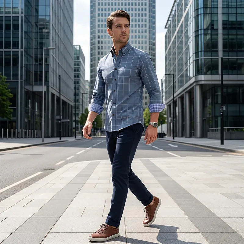 👔  NOW! ⏰ Men's Modern Fit Windowpane Shirt – Tailored cut, breathable cotton & classic check – perfect for office, smart casual or summer events ✨