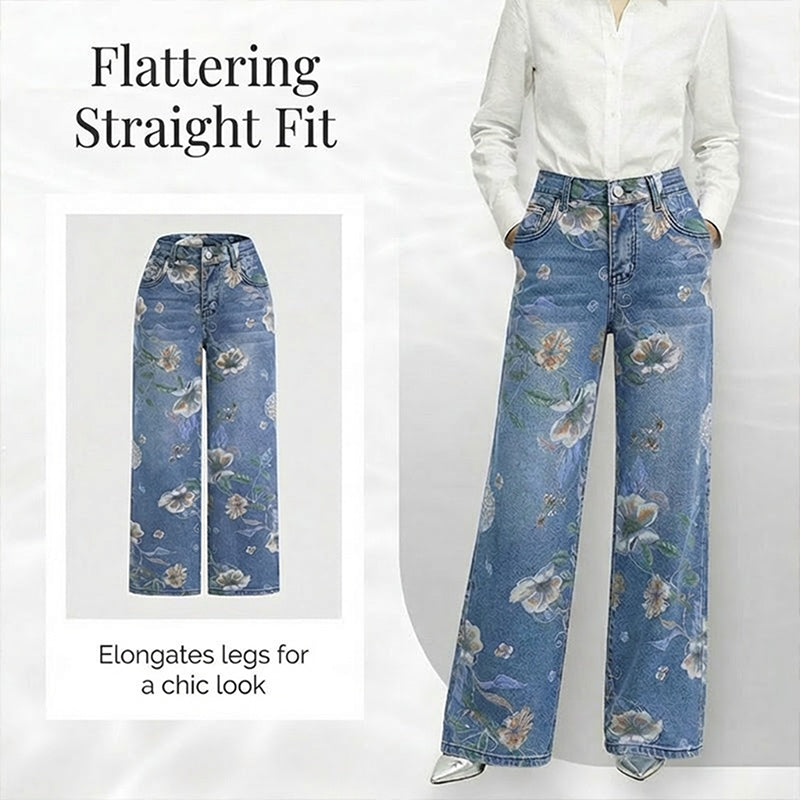 📢📢 !! ⏰Women's Floral Print Straight-Leg Jeans