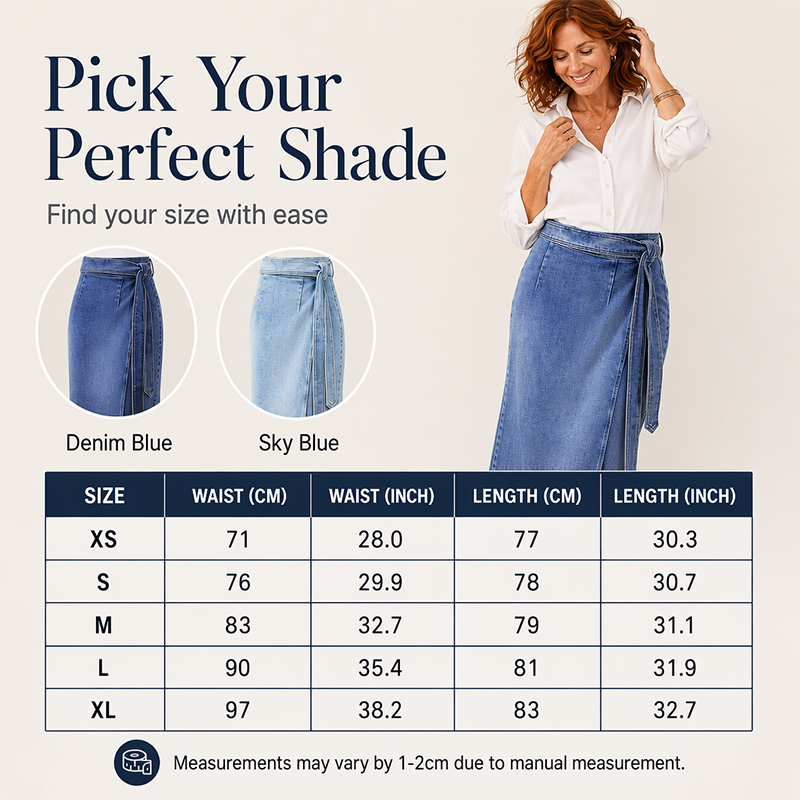 ✨Fresh Drop - Vintage Denim Wrap Skirt – Adjustable Side-Tie Closure & Versatile Midi Length for Day-to-Night