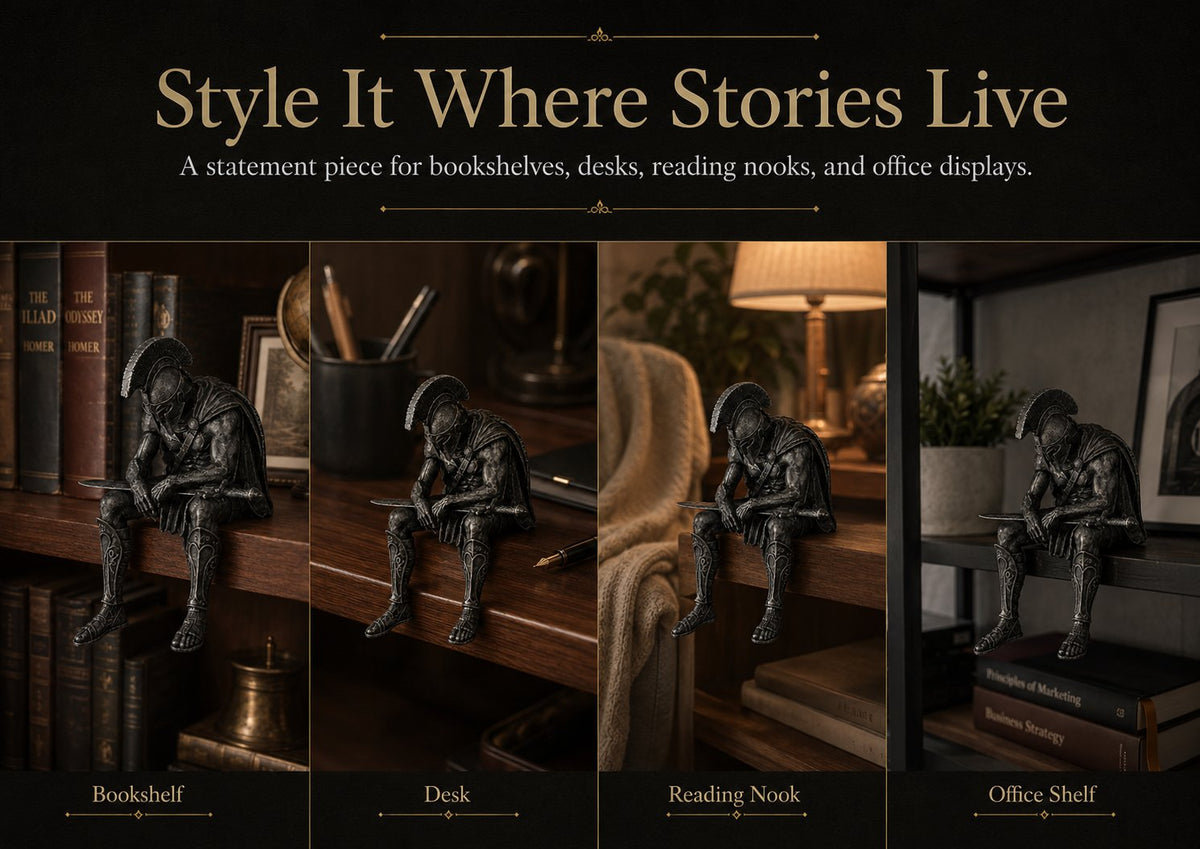 🎁 Ancient Greek Warrior Shelf Sitter – Unique Bookshelf Decor