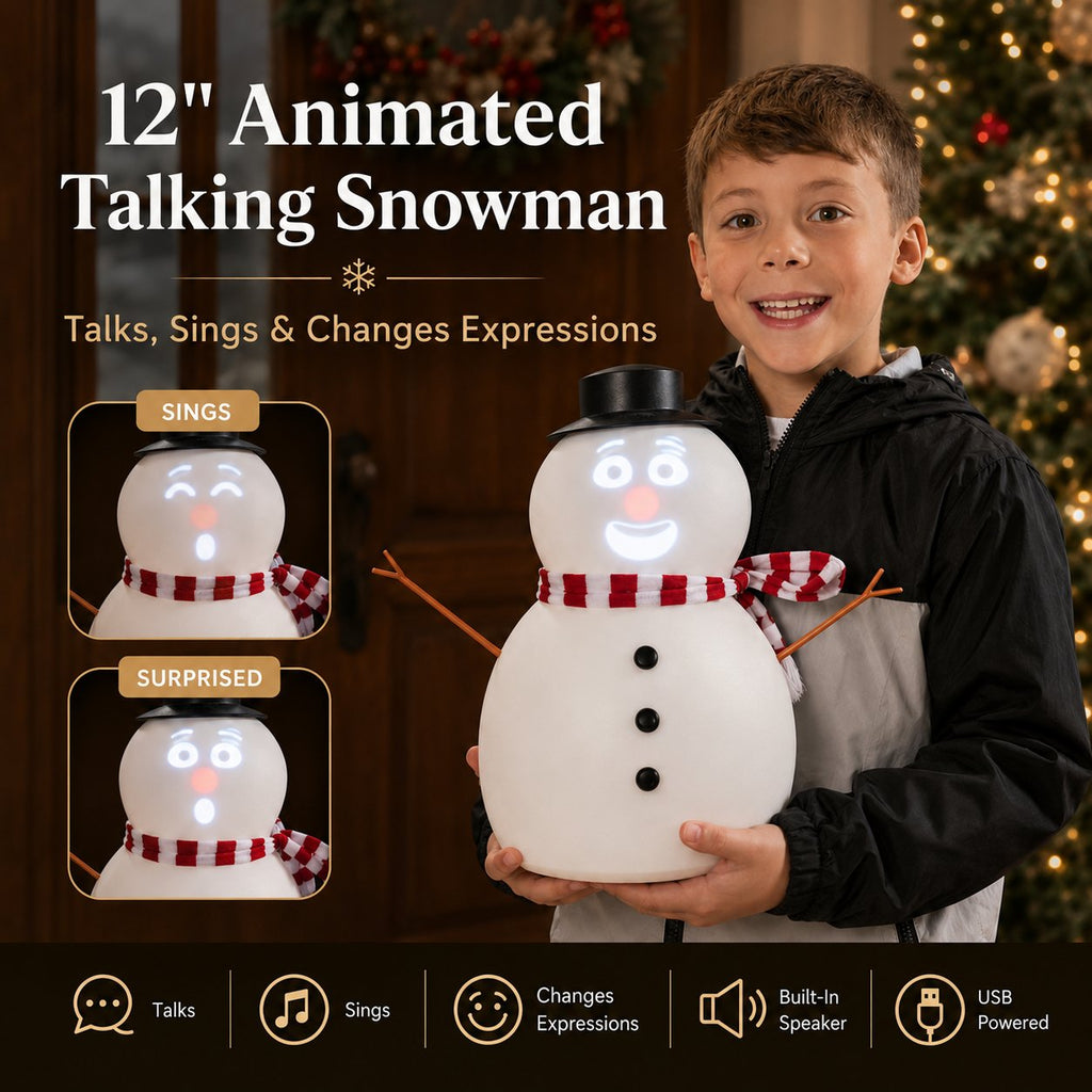 ⛄ 12" Animated Talking Snowman – LED Light Up Singing & Talking Christmas Snowman Decoration