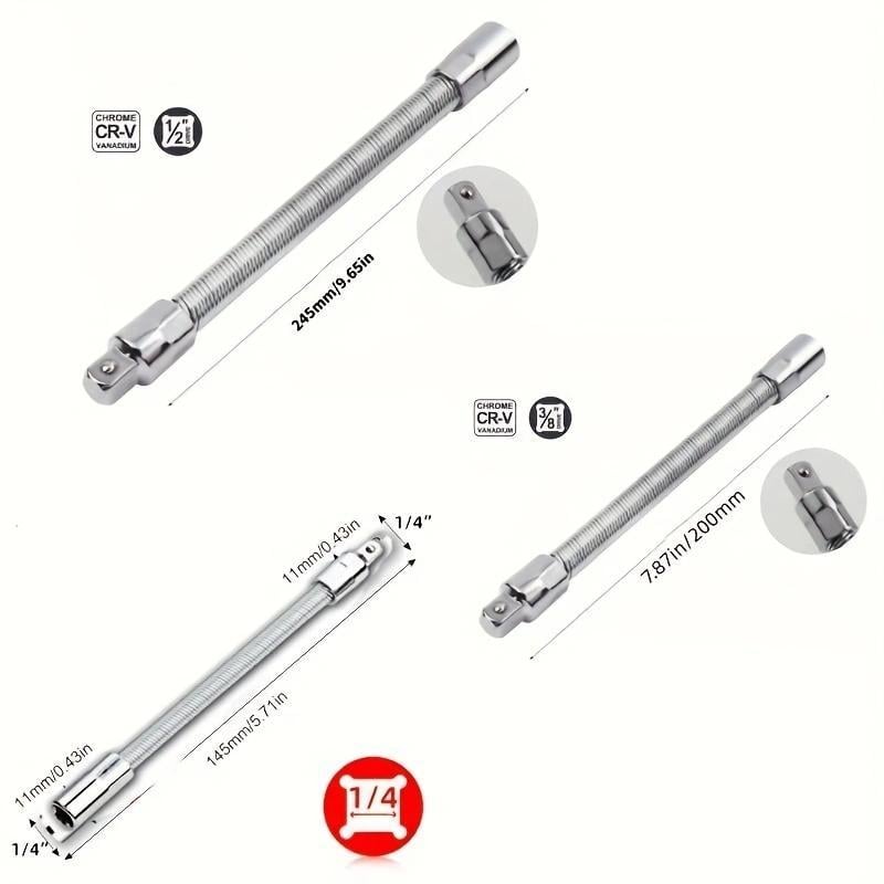 Universal Electric Wrench Socket, 3 Counts Bendable Flexible Shaft, Extension Rod & Force Connecting Rod For Home, Car & Office, Repair Socket Wrench Tools