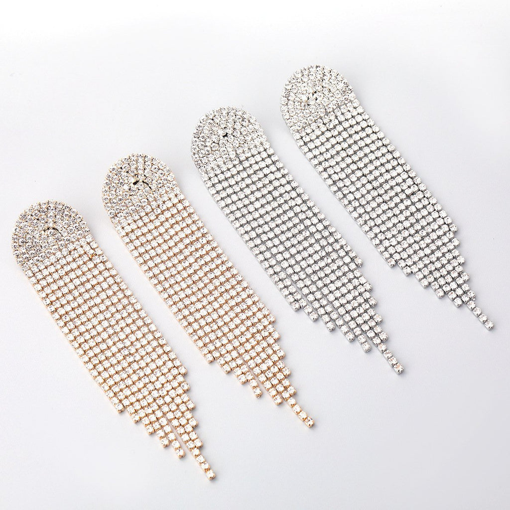 Super Sparkling Rhinestone Long Fringe Earrings