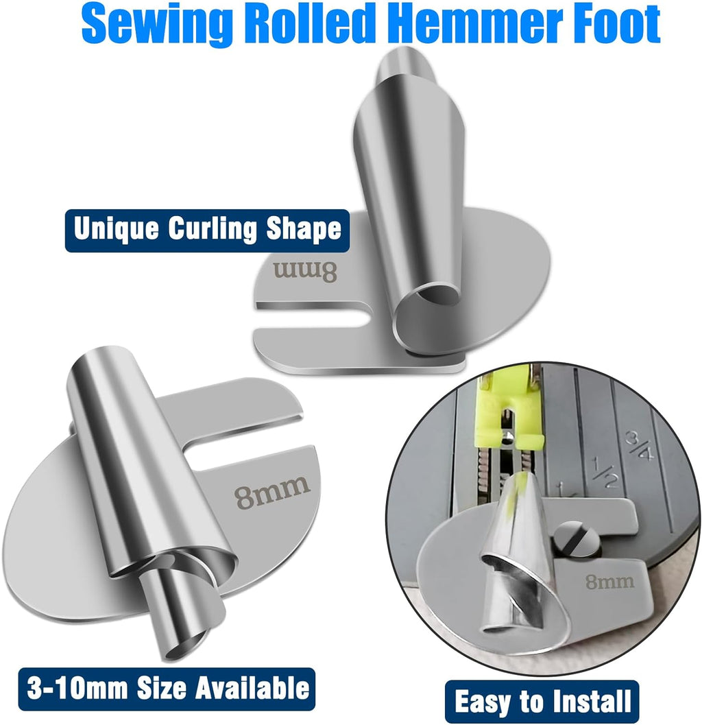 🔥HOT SALE🔥8 PCS Stainless Steel Rolled Hemmer Foot Set | 3mm-10mm Sewing Hemming Guide