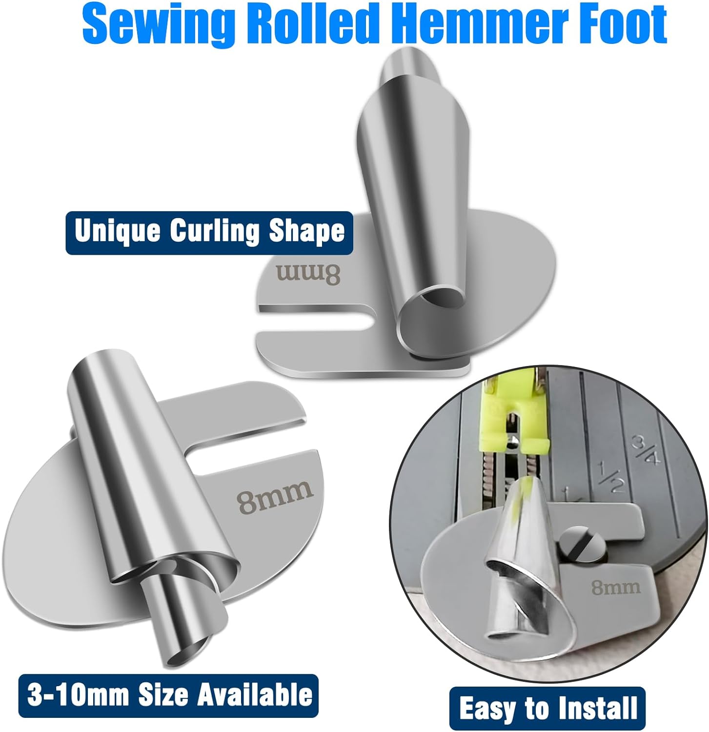 🔥HOT SALE🔥8 PCS Stainless Steel Rolled Hemmer Foot Set | 3mm-10mm Sewing Hemming Guide