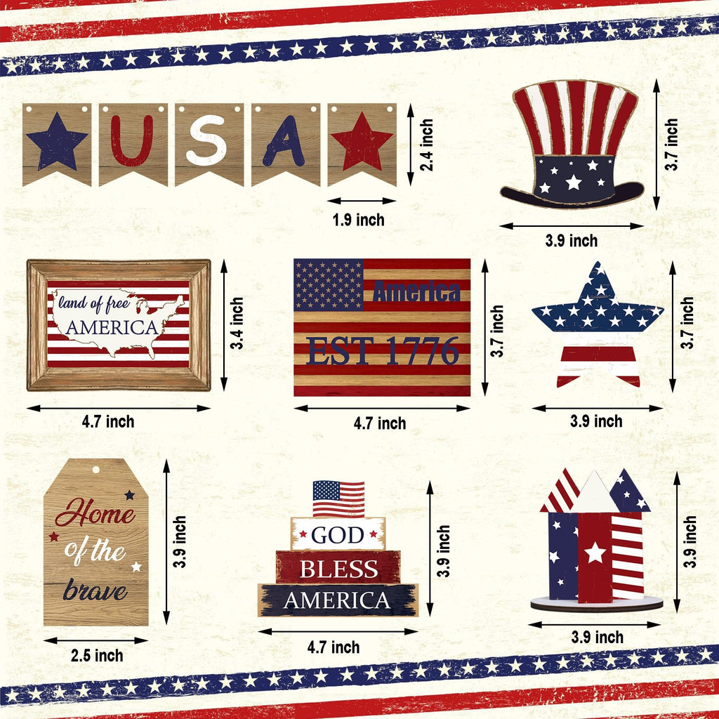 12 pieces of patriotic farmhouse layered tray decoration set July 4th, God bless America