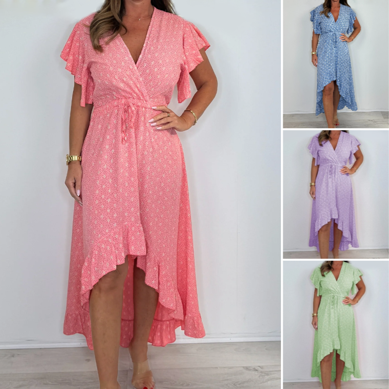🍃Women's Resort Style V-Neck Polka Dot Ruffle Sleeve Dress