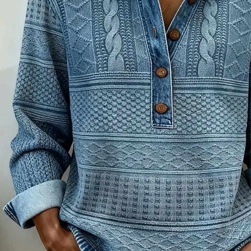 ⏰💃 Women’s Denim Patchwork Lapel Long-Sleeve Shirt