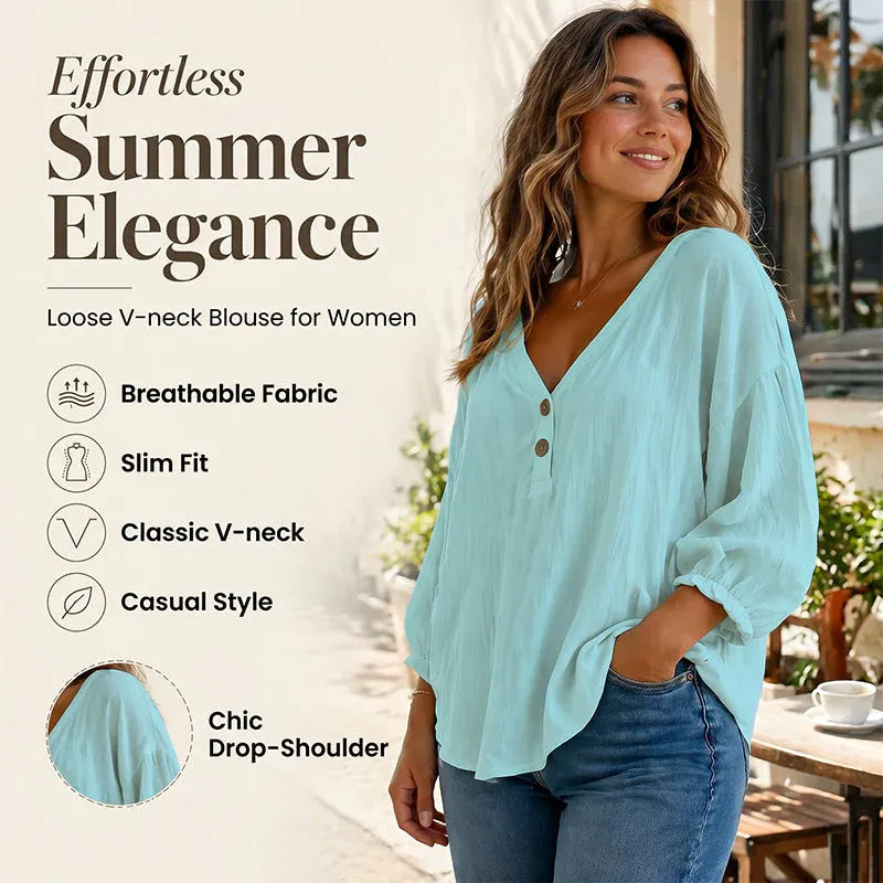 Women's Casual V-Neck 3/4 Sleeve Top