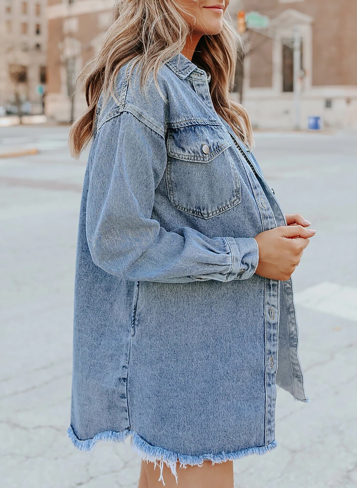 Women's Casual Denim Button Down Distressed Jacket