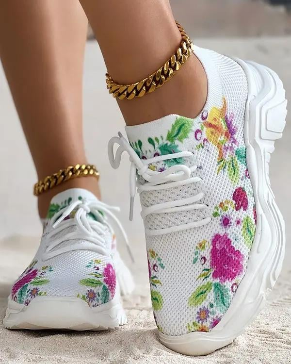 🔥 Floral Print Lace-up Breathable Orthopedic Sneakers