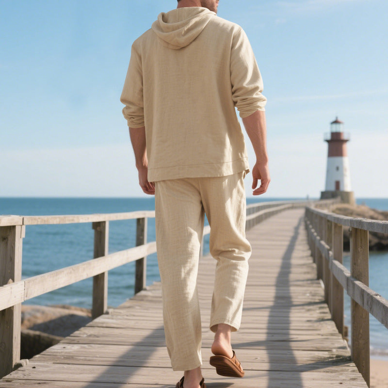 💥Men's Loose Hooded Long Sleeve Top & Wide-Leg Pants 2-Piece Set