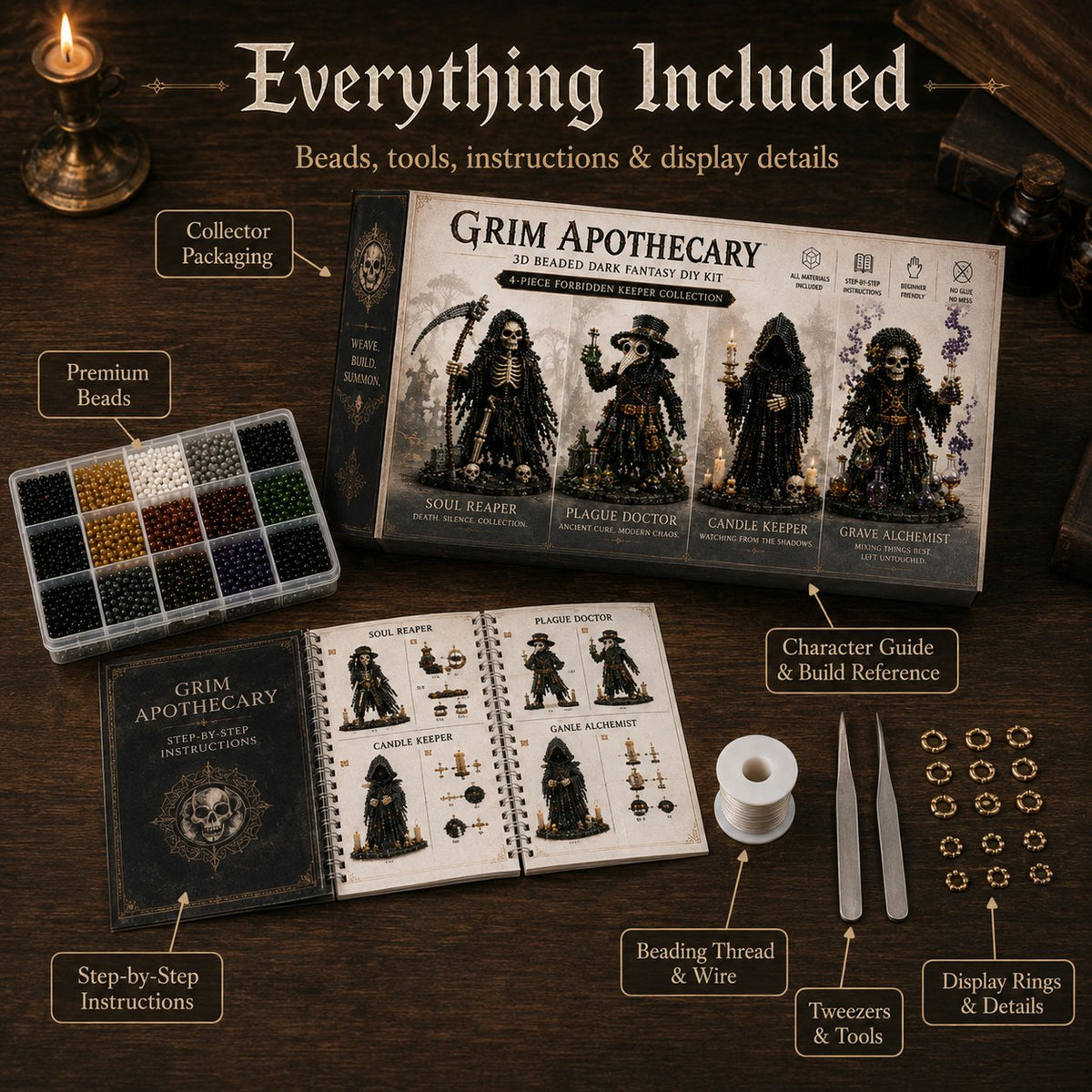 Grim Apothecary Beaded DIY Kit – 4 Dark Fantasy Display Pieces