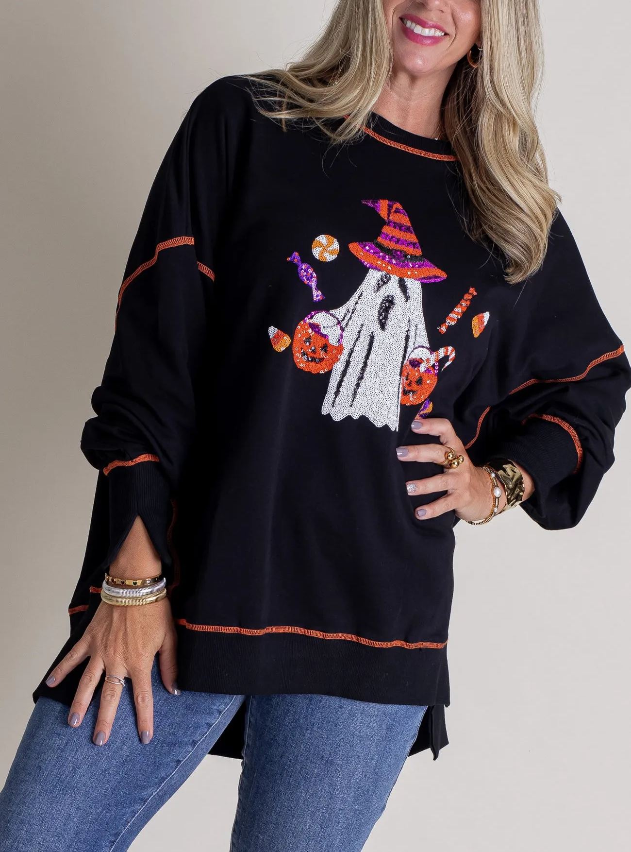 Women's Halloween Sequin Ghost Top