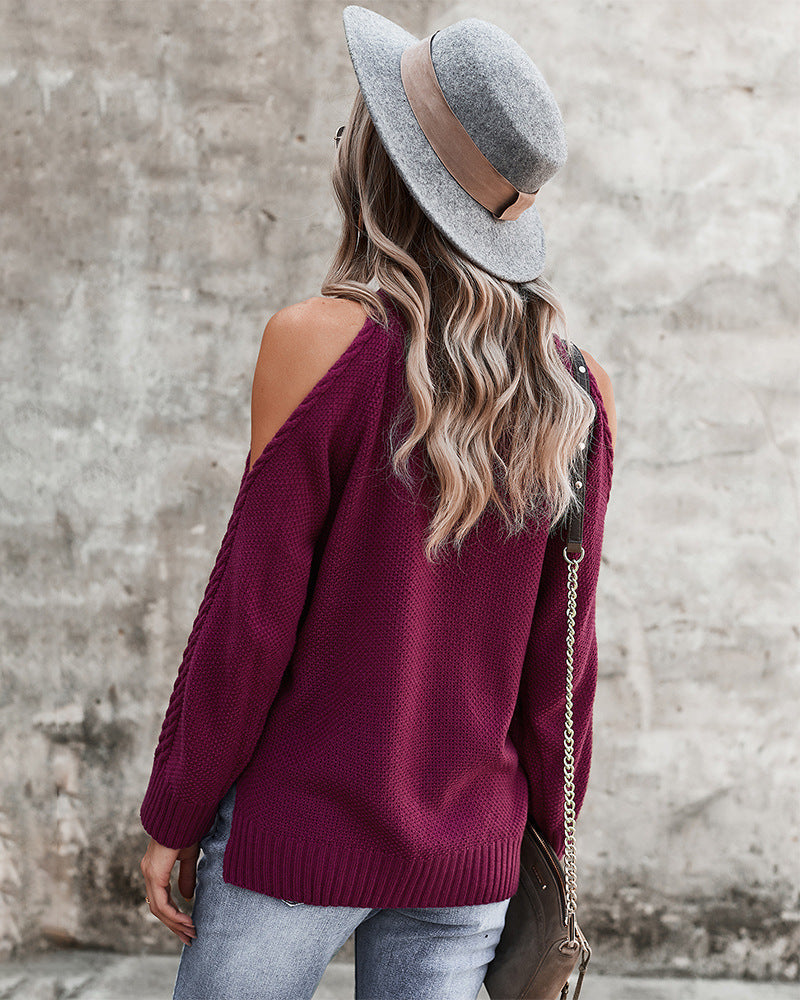 Off-the-shoulder Sweater Thick Needle Top