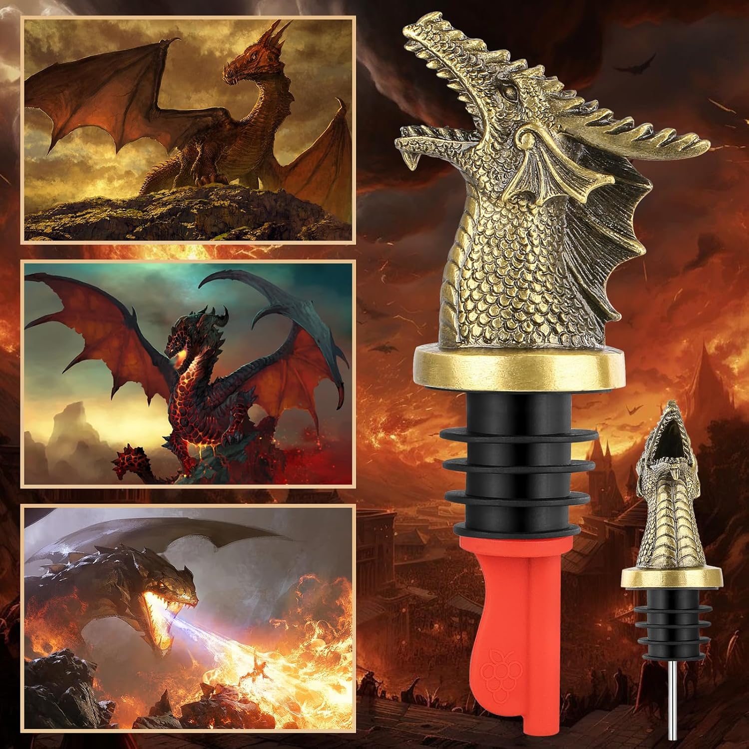 Dragon Head Wine Pourer & Bottle Stopper Set