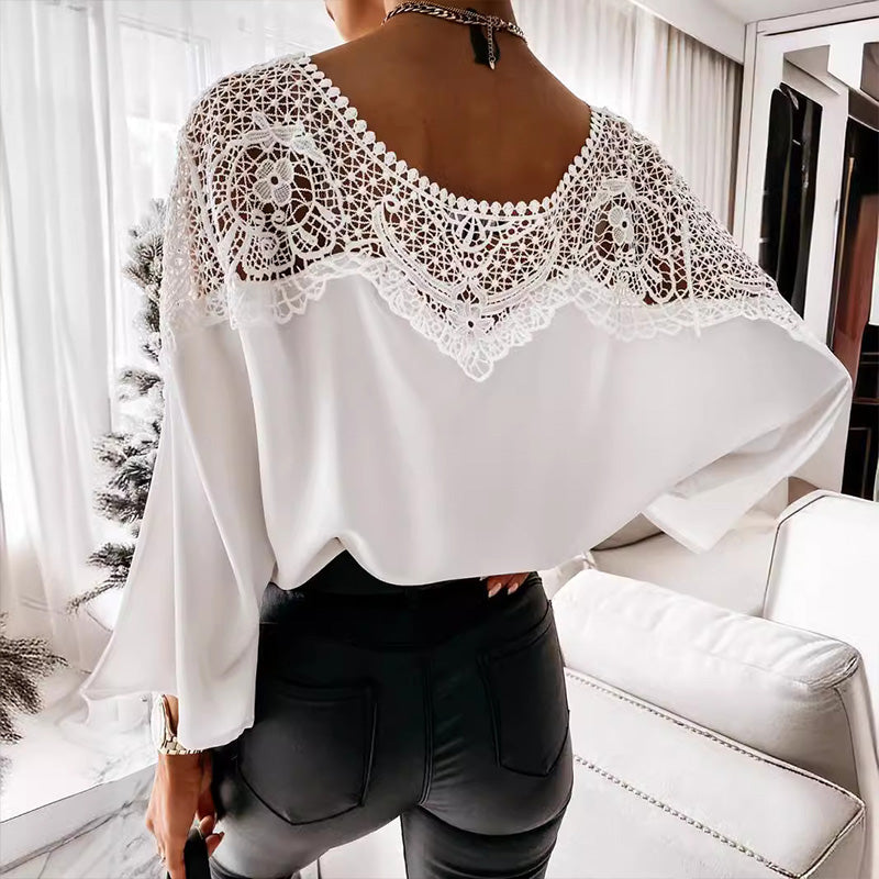 🎉Women's Autumn 3/4 Sleeves Sexy Lace Sewn Elegant Vintage Style Blouse.