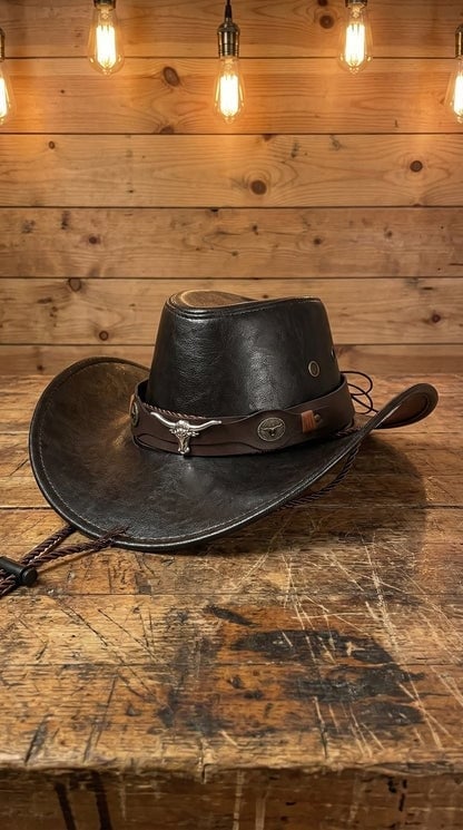 🔥Premium Handcrafted Leather Cattleman Hat – Authentic Western Outback Style