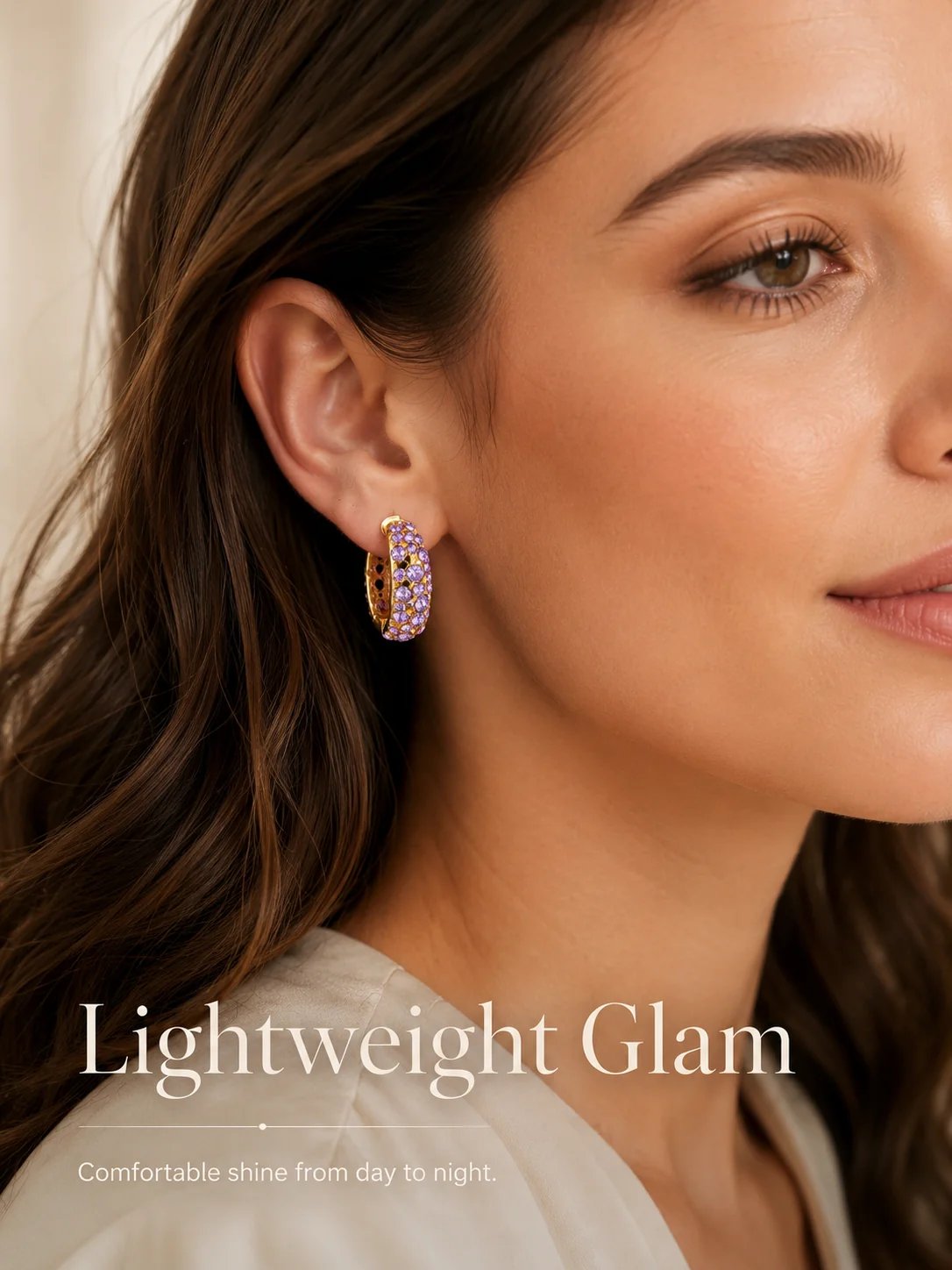 🔥HOT SALE🔥💜 Sparkling Light Purple Zircon Huggie Hoop Earrings
