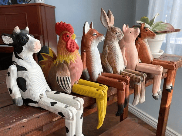 Hand-Carved Wooden Sitting Animal  – Unique & Charming!