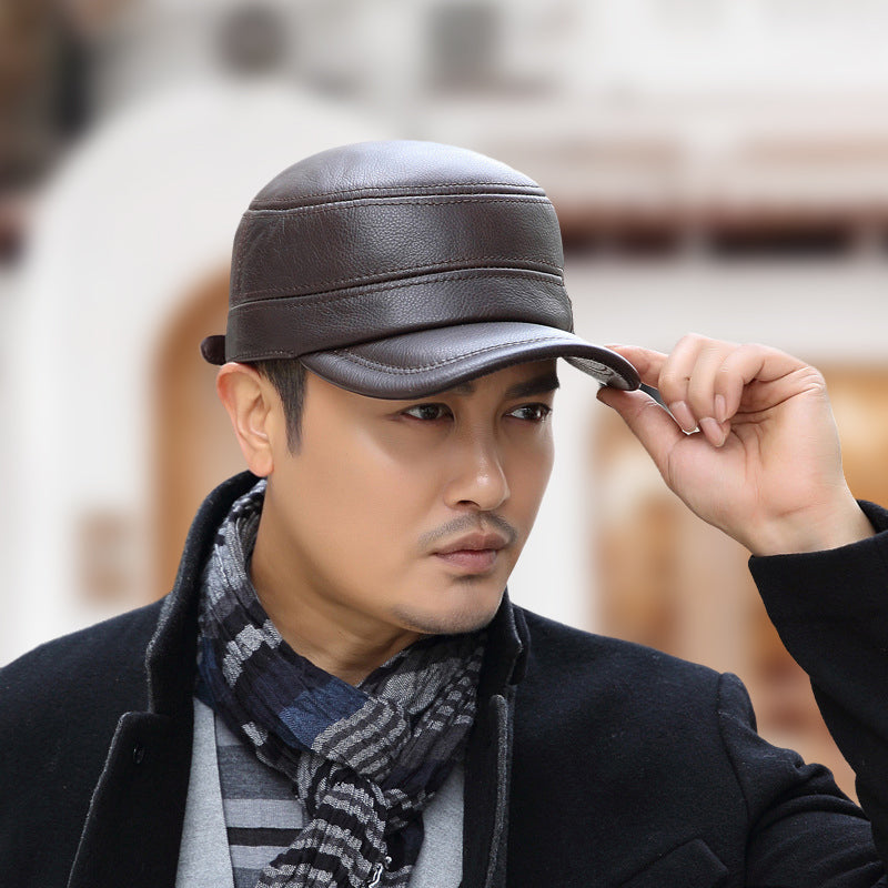 🔥🔥PU Leather Flat Top Warm Baseball Cap