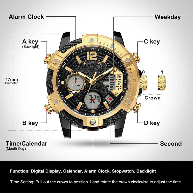 📢📢⏰Multifunctional Dual Display 3ATM Waterproof Men's Quartz Sports Watch