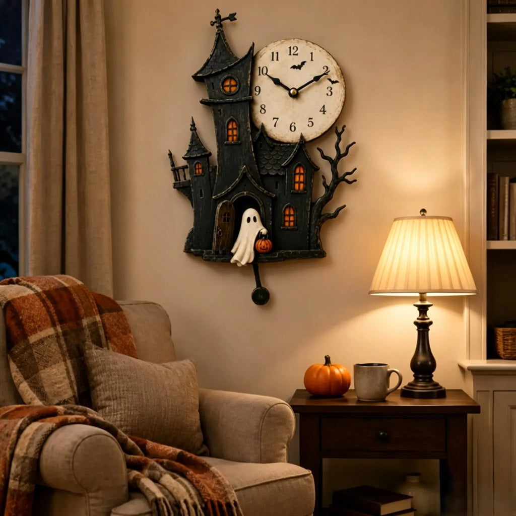👻🎃 Whimsical Halloween Haunted Mansion Wall Clock