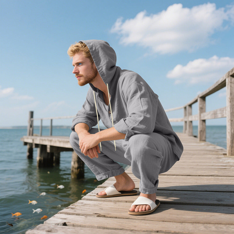 💥Men's Loose Hooded Long Sleeve Top & Wide-Leg Pants 2-Piece Set