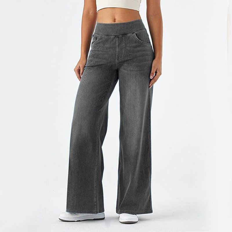 🏆High Waist Comfy Stretch Knit Wide Leg Jeans with Multiple Pockets