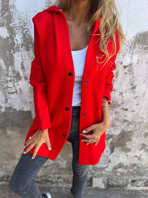 Notch Collar Long Sleeve Sold Color Trench Coat-Black | Wnter Fashon