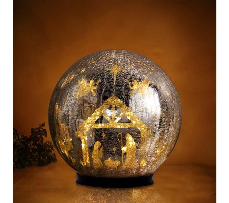 💖8" Illuminated Crackle Glass Sphere with Hidden Scene