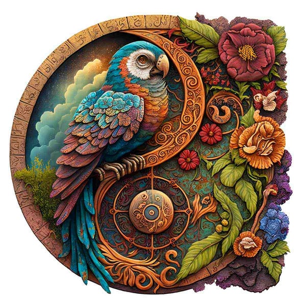 🎄 Christmas Special 🎁: Irregular Circular Wooden Puzzle with Exotic Birds 🦜 and Animals 🐾