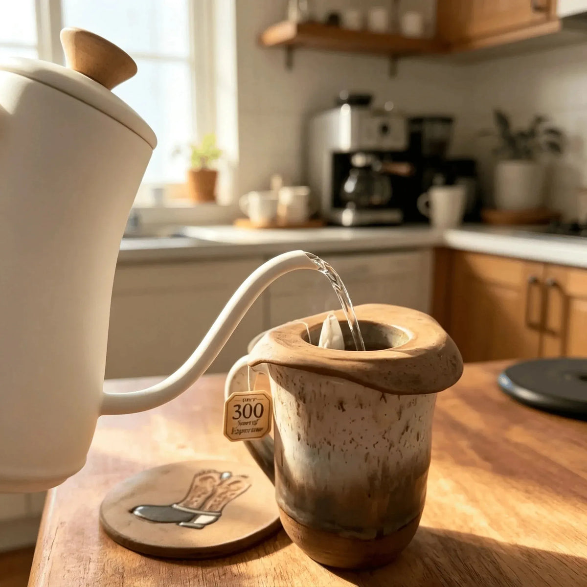 🎉| Western Handmade Cup with Hat Tea Strainer & Cowboy Boot Coaster, Rustic Farmhouse Gift