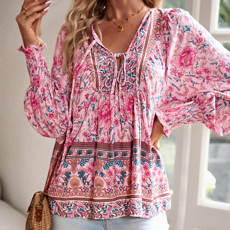 💖Women's Fashion Printed v-Neck Long Sleeve Shirt