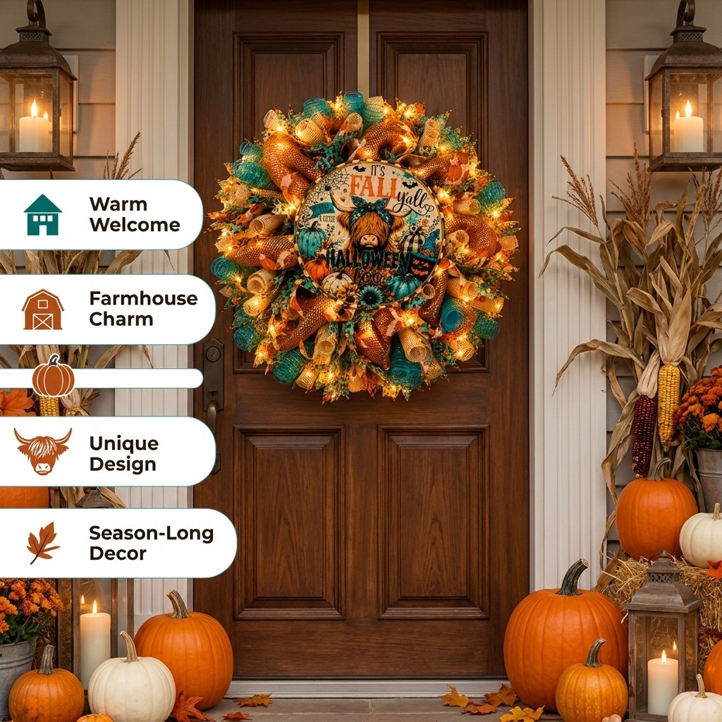 🎉💐Highland Buffalo Autumn Halloween Light Wreath