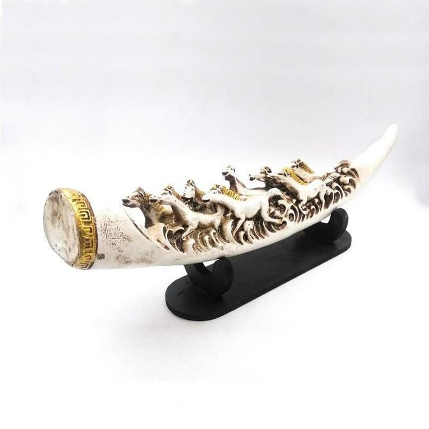 Eight Running Horses Carved In Tusk | Feng Shui Table Accent
