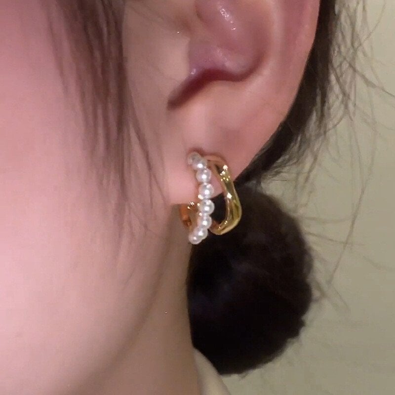 Earrings Double wavy pearl ear riser